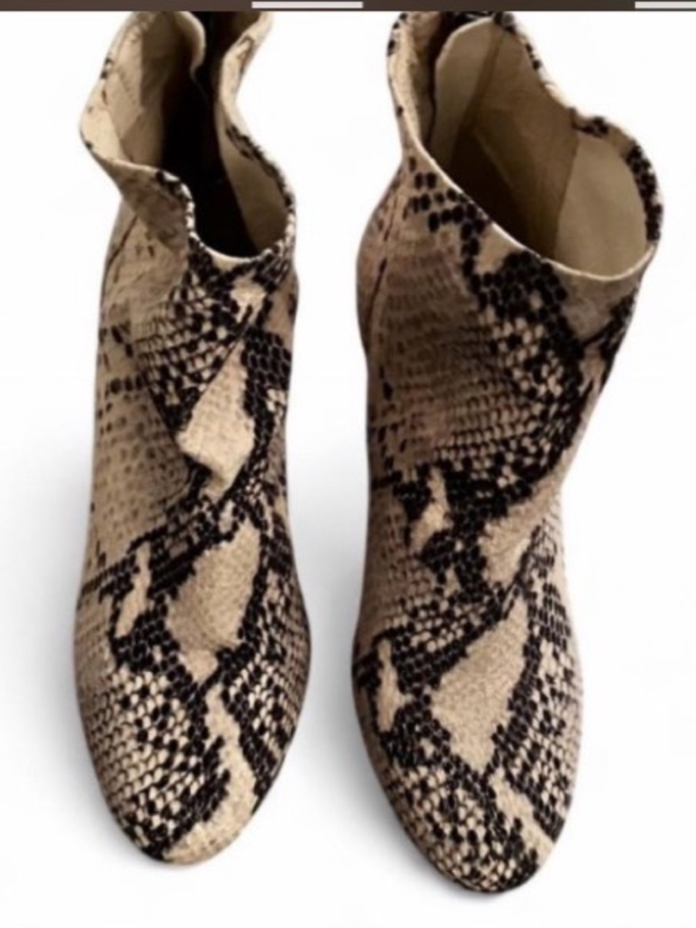 Steve Madden Beige and Black Snakeskin Booties